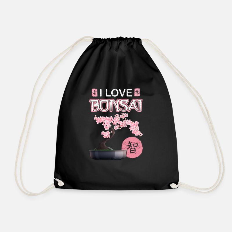 Bonsai Japanese Cherry Blossom Saying Gift Idea - Drawstring Bag - black