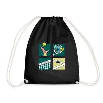 Tennis Player Gift Comic Tennis Tournament Cup - Drawstring Bag - black - Front