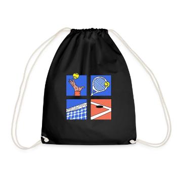 Cool Tennis Designs Tennis Game Cartoon Tournament - Drawstring Bag - black - Front