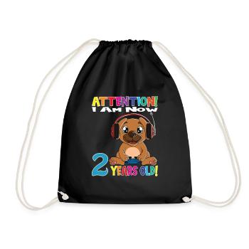 Gaming Dog Attention I Am Now 2 Years Old - Drawstring Bag - black - Front