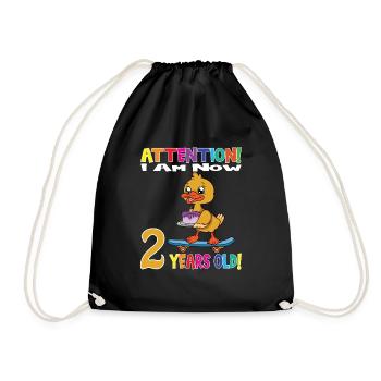 Birthday Duck Attention I Am Now 2 Years Old - Drawstring Bag - black - Front