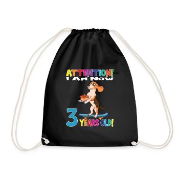 Dog Attention I Am Now 3 Years Old - Drawstring Bag - black - Front