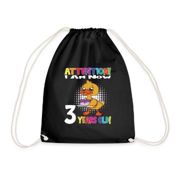 Duck Attention I Am Now 3 Years Old - Drawstring Bag - black - Front