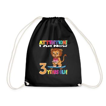 Lion Boy Attention I Am Now 3 Years Old - Drawstring Bag - black - Front