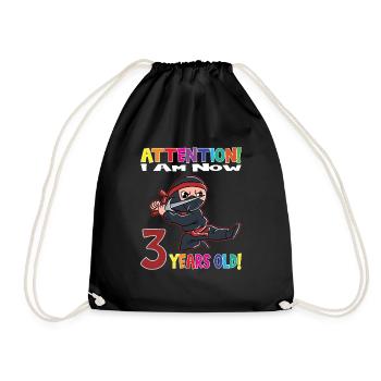 Ninja Boy Attention I Am Now 3 Years Old - Drawstring Bag - black - Front