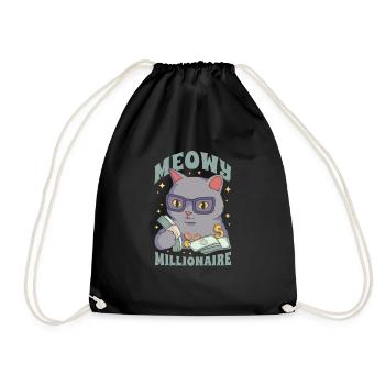 Meowy Millionaire Money Cat Lover - Drawstring Bag - black - Front