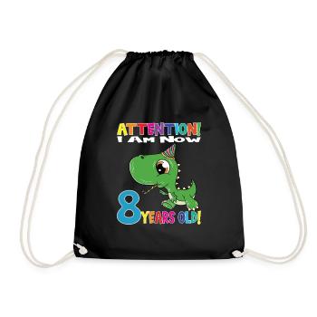 Dino Boy Birthday I Am Now 8 Years Old - Turnbeutel - Schwarz - Vorne