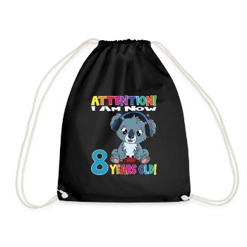 Koala Birthday I Am Now 8 Years Old - Turnbeutel - Schwarz - Vorne