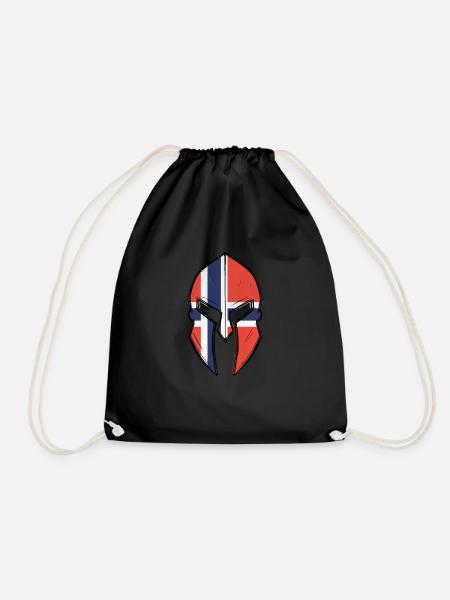 norway flag in Spartan warrior Helmet - Drawstring Bag - black