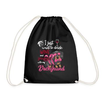 Buvez du vin câlin avec le propriétaire du teckel - Sac de sport léger - noir - Devant