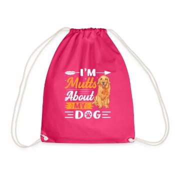 I Am Mutts About Dog Beagle Funny - Drawstring Bag - fuchsia - Front