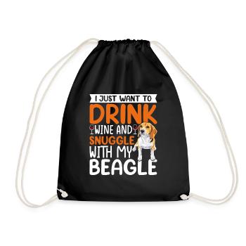 Wein Trinken Kuscheln Mit Beagle Hundehalter - Turnbeutel - Schwarz - Vorne