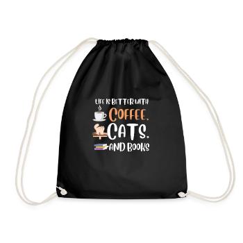 Life is better with a Coffee Cats and Books Cat - Turnbeutel - Schwarz - Vorne