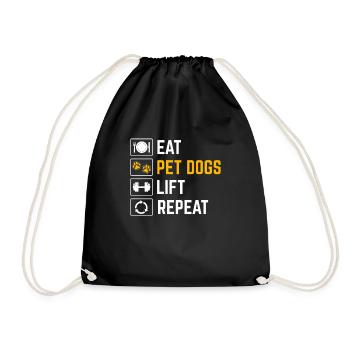 Eat Pet Dogs Lift Repeat Funny Weightlifting Dog L - Drawstring Bag - black - Front