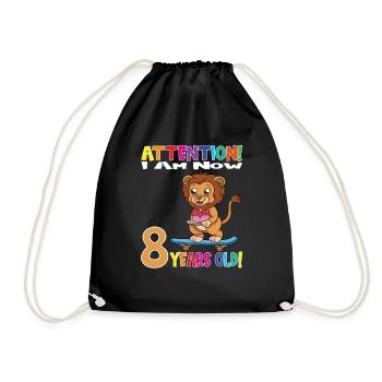 Lion Birthday I Am Now 8 Years Old - Turnbeutel - Schwarz - Vorne