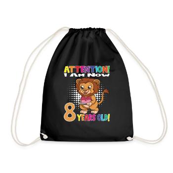 Lion Birthday I Am Now 8 Years Old - Turnbeutel - Schwarz - Vorne