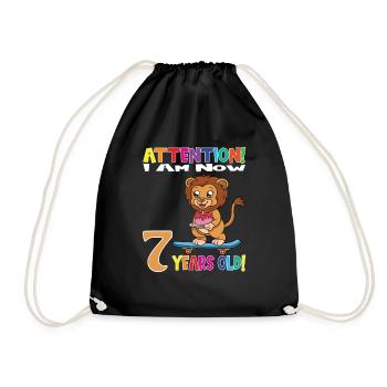 Lion Birthday I Am Now 7 Years Old - Drawstring Bag - black - Front