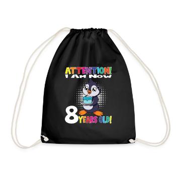 Penguin Birthday I Am Now 8 Years Old - Turnbeutel - Schwarz - Vorne