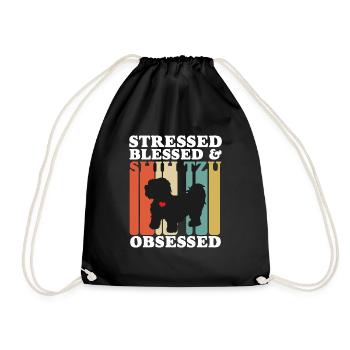 Blessed Shih Tzu Possessed Funny - Drawstring Bag - black - Front