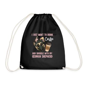 Drink coffee Cuddling with German Shepherd - Drawstring Bag - black - Front