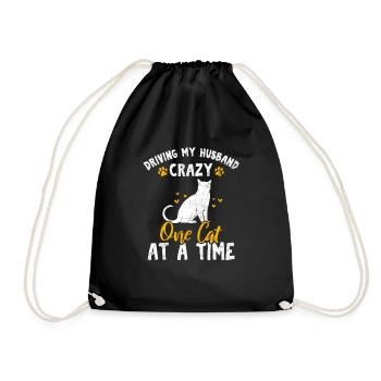 Driving My Husband Crazy One Cat At A Time Cat Mom - Drawstring Bag - black - Front