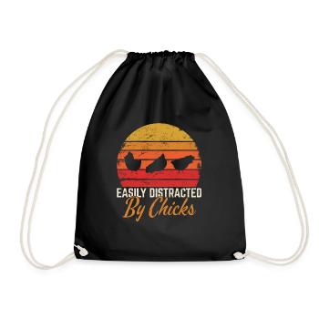 Easily Distracted By Chicks Funny Chicken Dad Chic - Turnbeutel - Schwarz - Vorne