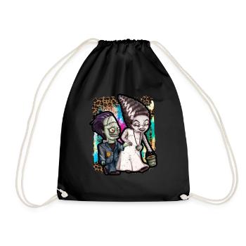 Halloween Witch and Zombie Tie Dye - Drawstring Bag - black - Front