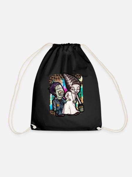 Halloween Witch and Zombie Tie Dye - Drawstring Bag - black