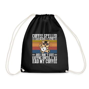 Katze Kaffee Spruch EEFFOC Geschenk Kaffeeliebhabe - Turnbeutel - Schwarz - Vorne
