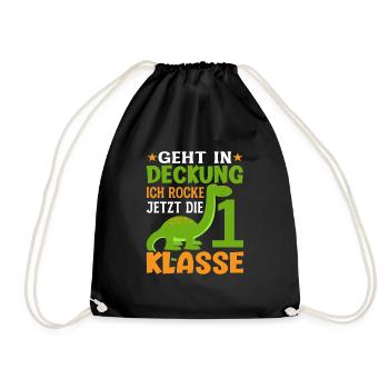 1.Klasse Einschulung Schulkind Dino - Turnbeutel - Schwarz - Vorne