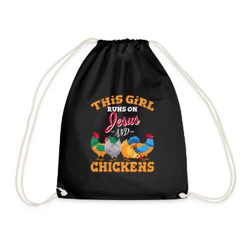 This Girl Runs On Jesus And Chickens Funny Chicken - Turnbeutel - Schwarz - Vorne