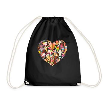 Ice Cream Heart Cone Popsicle - Drawstring Bag - black - Front