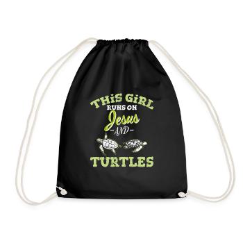 This Girl Runs On Jesus And Turtles Funny Sea Turt - Drawstring Bag - black - Front