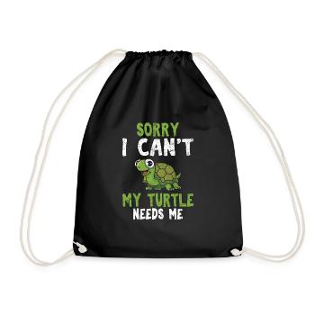 Sorry I Can't My Turtle Needs Me Funny Sea Turtle - Drawstring Bag - black - Front