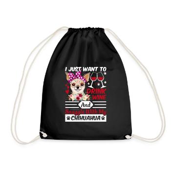 Trinken Wein Kuscheln Mit Chihuahua Hundehalter - Turnbeutel - Schwarz - Vorne