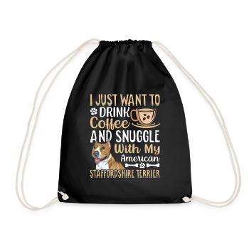 Kaffee Trinken Kuscheln Staffordshire Terrier - Turnbeutel - Schwarz - Vorne