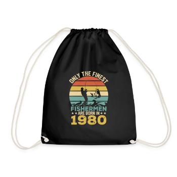 Only the finest fishermen are born in 1980 anglers - Drawstring Bag - black - Front