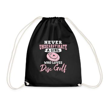 Never Underestimate A Girl Who Loves Disc Golf Fri - Turnbeutel - Schwarz - Vorne