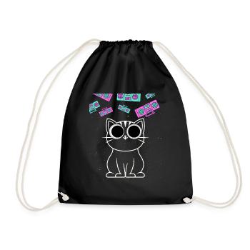 Cat Techno Katze Retro Analog Vintage Club Blaster - Turnbeutel - Schwarz - Vorne