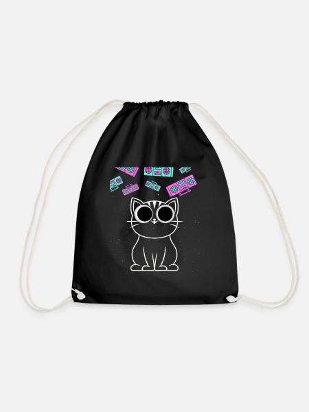 Cat Techno Katze Retro Analog Vintage Club Blaster - Turnbeutel - Schwarz