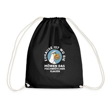 Fischbrötchen Möwe Norddeutsch - Turnbeutel - Schwarz - Vorne