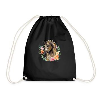 Blume Pferd Frühling Natur Pferde Liebhaber Reiten - Turnbeutel - Schwarz - Vorne