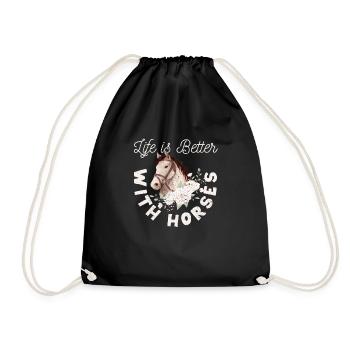 Life is better with horses Riding Cute - Drawstring Bag - black - Front