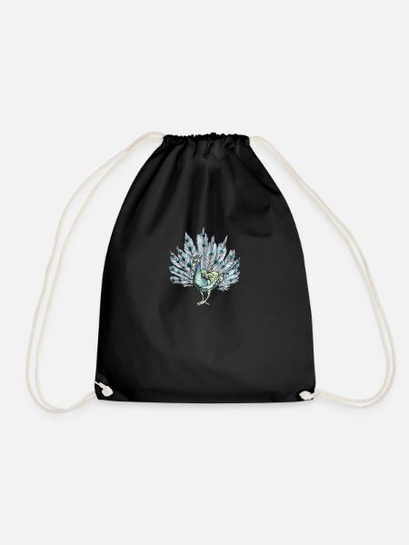 Pfau I Pfauenauge Peacock Motiv mit Pfauenfeder - Turnbeutel - Schwarz