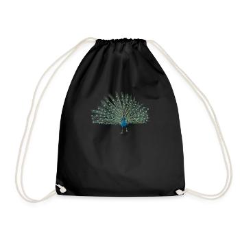 Peacock I Peacock Eye Motif with Peacock Feather - Drawstring Bag - black - Front