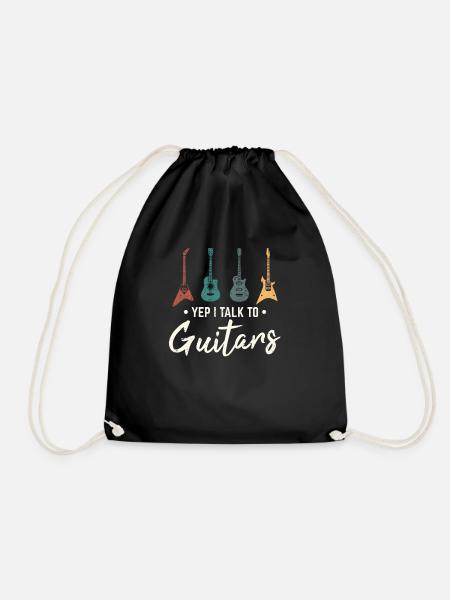 Yep I Talk To Guitars Funny Guitar Themed Guitar P - Drawstring Bag - black