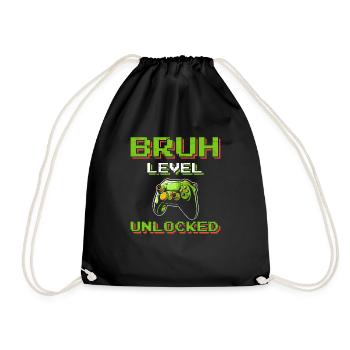 BRUH Level Unlocked Funny Gamer Funny Video Game P - Drawstring Bag - black - Front