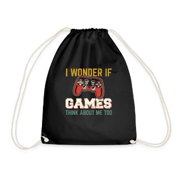 I Wonder If Games Think About Me Too Funny Gamer V - Drawstring Bag - black - Front