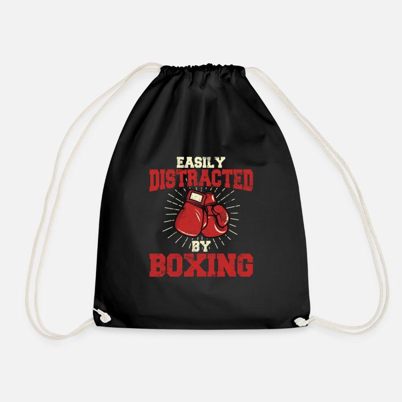 Easily Distracted By Boxing Funny Boxing Lover Wor - Drawstring Bag - black