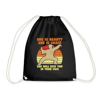 She Is Beauty She Is Grace She Kicks - Drawstring Bag - black - Front